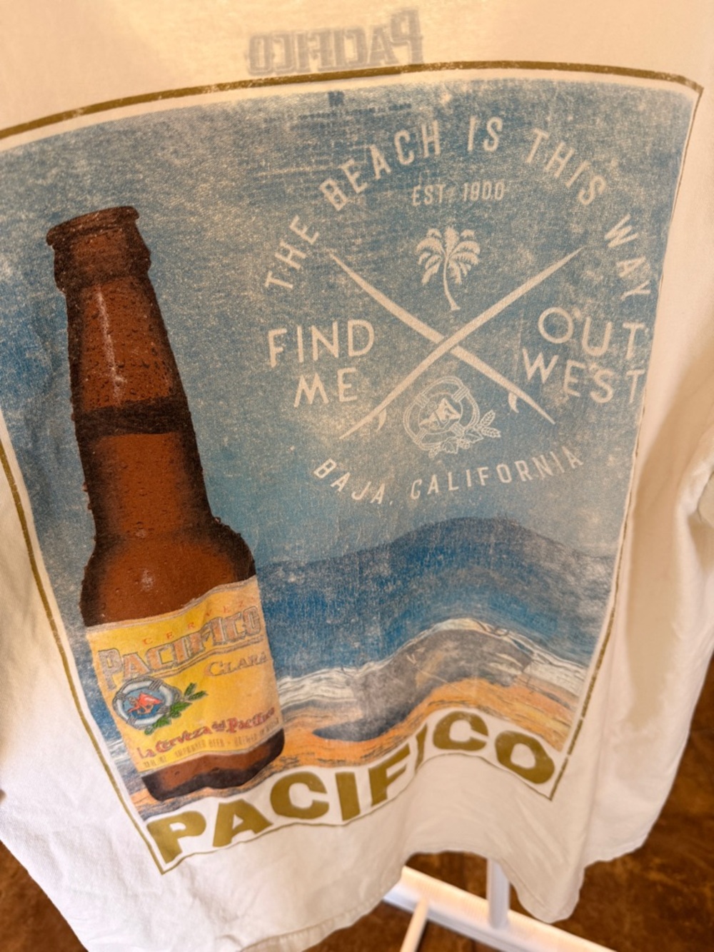 Pacifico Graphic Tee - Beige with Blue and Brown Print